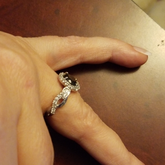 Black and White CZ Halo Sterling Silver Ring - Picture 2 of 5